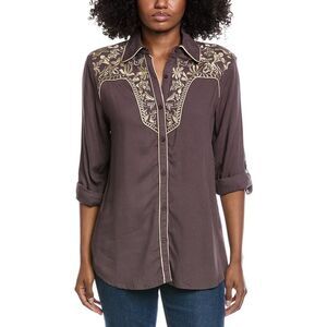 Nu Vintage Womens Embroidered Blouse, Grey